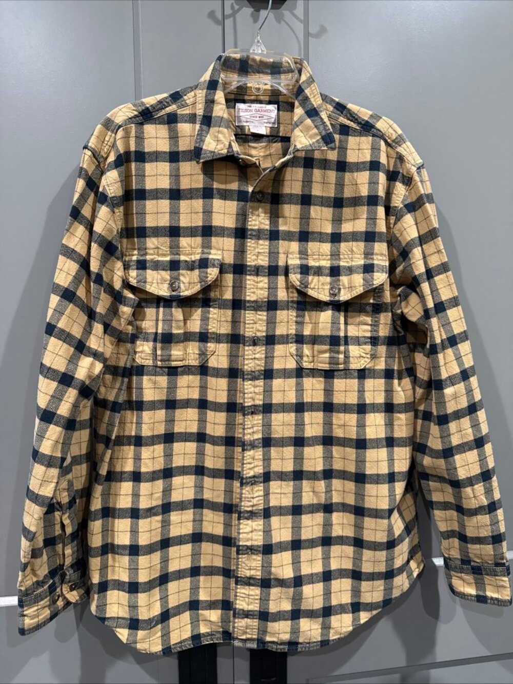 VTG Filson Button Up Shirt Mens L Yellow Cotton Plaid Flannel Workwear Outdoor